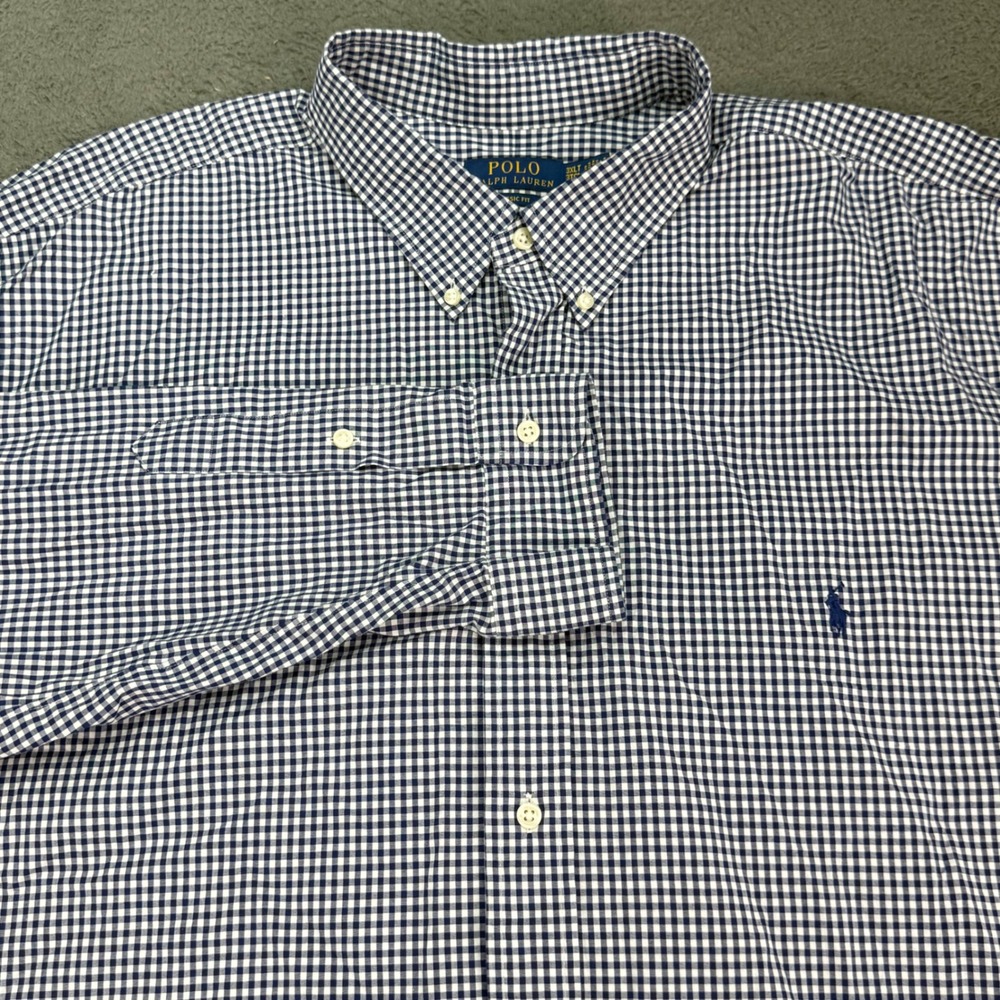 Polo Ralph Lauren Button Down Shirt Mens 3XLT Navy Gingham Classic Fit LS